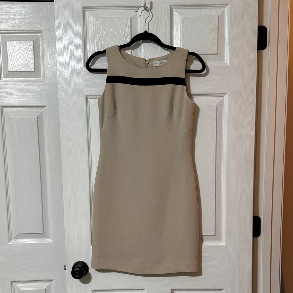 Petite Sophisticate Tan and Black Mini Dress